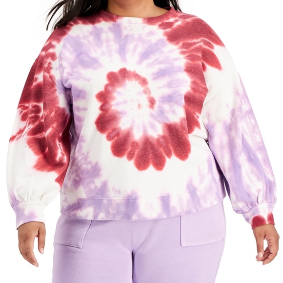 Style & Co Womens Size 0X Pullover Sweatshirt Rose Pink Lavender Tie-Dye Top LS - Picture 1 of 10